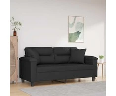 Dvivietė sofa su pagalvėmis, juoda, 140cm, mikropluošto audinys