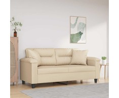 Dvivietė sofa su pagalvėmis, kreminė, 140cm, audinys