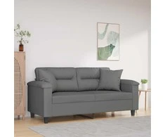 Dvivietė sofa su pagalvėmis, pilka, 140cm, mikropluošto audinys