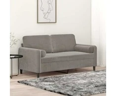 Dvivietė sofa su pagalvėmis, šviesiai pilka, 140cm, aksomas