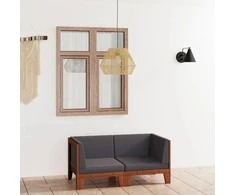 Dvivietė sofa su pilkomis pagalvėlėmis, akacijos masyvas