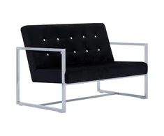 Dvivietė sofa su porankiais, juodos sp., chromas ir aksomas