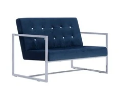 Dvivietė sofa su porankiais, mėlynos sp., chromas ir aksomas