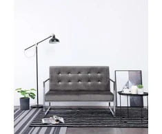 Dvivietė sofa su porankiais, tams. pilk. sp., chromas ir aks.