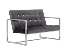 Dvivietė sofa su porankiais, tams. pilk. sp., chromas ir aks.