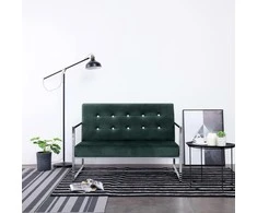 Dvivietė sofa su porankiais, tams. žal. sp., chromas ir aks.
