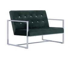 Dvivietė sofa su porankiais, tams. žal. sp., chromas ir aks.