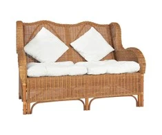Dvivietė sofa, šviesiai ruda, natūralus ratanas ir linas