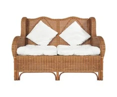 Dvivietė sofa, šviesiai ruda, natūralus ratanas ir linas