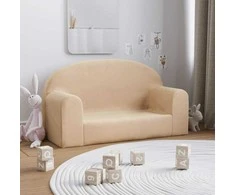 Dvivietė vaikiška sofa, kreminės spalvos, minkštas pliušas