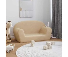 Dvivietė vaikiška sofa, kreminės spalvos, minkštas pliušas