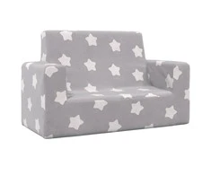 Dvivietė vaikiška sofa, šviesiai pilka, pliušas, su žvaigždėmis