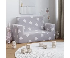Dvivietė vaikiška sofa, šviesiai pilka, pliušas, su žvaigždėmis