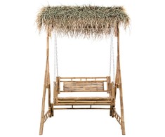 Dvivietės sūpynės su palmių lapais ir pagalve, 202cm, bambukas