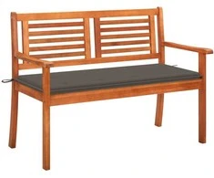 Dvivietis sodo suoliukas su pagalvėle, 120cm, eukalipto masyvas