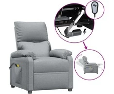 Elektrinis masažinis krėslas, šviesiai pilkos spalvos, audinys