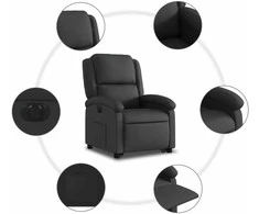 Fotelis Atsistojantis elektrinis atlošiamas krėslas, juodas, tikra oda