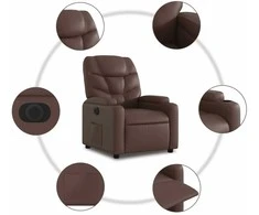 Fotelis Atsistojantis elektrinis krėslas, rudas, dirbtinė oda