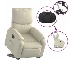 Fotelis Atsistojantis elektrinis krėslas, kreminis, dirbtinė oda