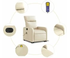 Fotelis Atsistojantis elektrinis masažinis krėslas, kreminis, audinys