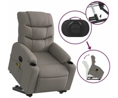 Fotelis Atsistojantis elektrinis masažinis krėslas, taupe, audinys