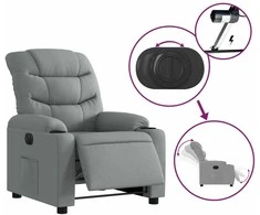 Fotelis Elektrinis atlošiamas krėslas, šviesiai pilkos spalvos, audinys