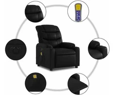 Fotelis Elektrinis atlošiamas masažinis krėslas, juodas, dirbtinė oda