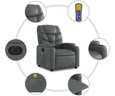 Fotelis Elektrinis atlošiamas masažinis krėslas, pilkas, dirbtinė oda