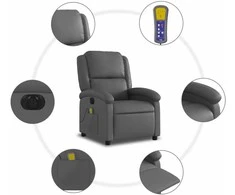 Fotelis Elektrinis atlošiamas masažinis krėslas, pilkas, dirbtinė oda