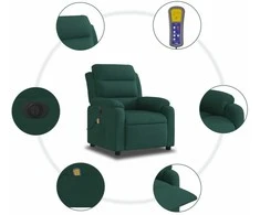 Fotelis Elektrinis masažinis krėslas, tamsiai žalias, aksomas
