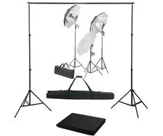 Fotostudijos komplektas su apšvietimo rinkiniu ir fonu