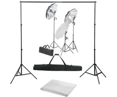 Fotostudijos komplektas su apšvietimo rinkiniu ir fonu