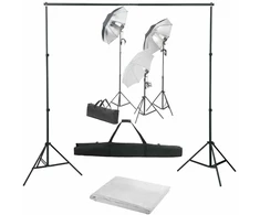 Fotostudijos komplektas su apšvietimo rinkiniu ir fonu