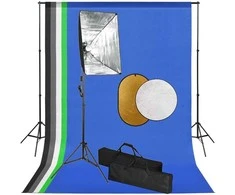 Fotostudijos komplektas su šviesdėžėmis, fonu ir reflektoriumi