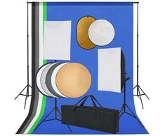 Fotostudijos komplektas su šviesdėžėmis, fonu ir reflektoriumi