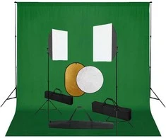 Fotostudijos komplektas su šviesdėžėmis, fonu ir reflektoriumi
