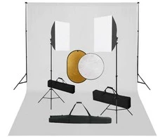 Fotostudijos komplektas su šviesdėžėmis, fonu ir reflektoriumi