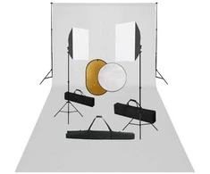 Fotostudijos komplektas su šviesdėžėmis, fonu ir reflektoriumi
