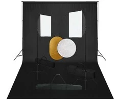 Fotostudijos komplektas su šviesdėžėmis, fonu ir reflektoriumi