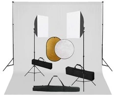 Fotostudijos komplektas su šviesdėžėmis, fonu ir reflektoriumi