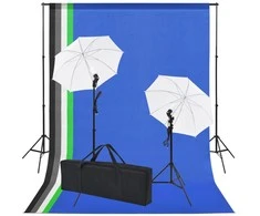 Fotostudijos rinkinys: 5 spalvoti fonai ir 2 skėčiai