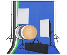 Fotostudijos rinkinys: 5 spalvoti fonai ir 2 šviesdėžės