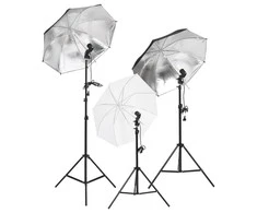 Fotostudijos rinkinys su apšvietimo rinkiniu ir fonu