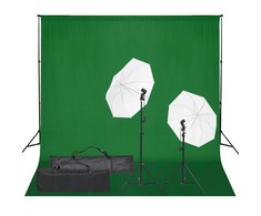 Fotostudijos rinkinys su apšvietimo rinkiniu ir fonu