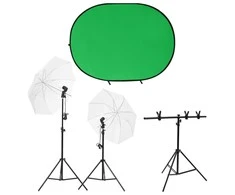 Fotostudijos rinkinys su apšvietimo rinkiniu ir fonu