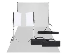 Fotostudijos rinkinys su apšvietimo rinkiniu ir fonu