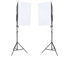 Fotostudijos rinkinys su apšvietimo rinkiniu ir fonu