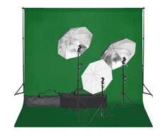 Fotostudijos rinkinys su apšvietimo rinkiniu ir fonu