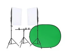 Fotostudijos rinkinys su apšvietimo rinkiniu ir fonu