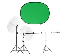 Fotostudijos rinkinys su apšvietimo rinkiniu ir fonu